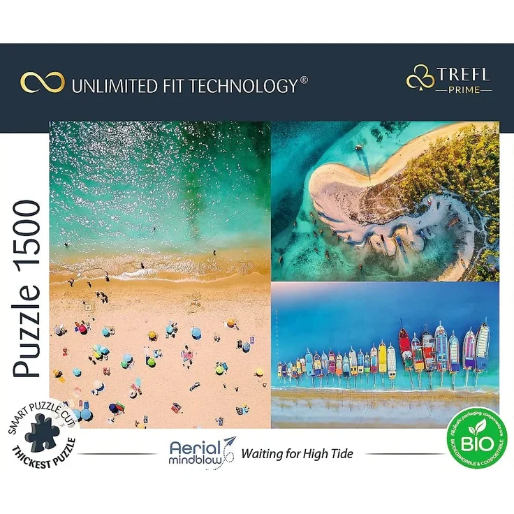 Trefl 26192 1500 Elemente, dickster Karton, Bio, ECO, Luftlandschaft, Collage, Strand, Urlaub, Unterhaltung für Erwachsene und Kinder ab 12 Jahren, UFT-Puzzle Aerial Mindblow: Waiting for High Tide – Bild 3