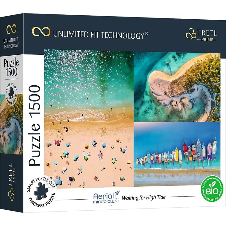 Trefl 26192 1500 Elemente, dickster Karton, Bio, ECO, Luftlandschaft, Collage, Strand, Urlaub, Unterhaltung für Erwachsene und Kinder ab 12 Jahren, UFT-Puzzle Aerial Mindblow: Waiting for High Tide – Bild 1