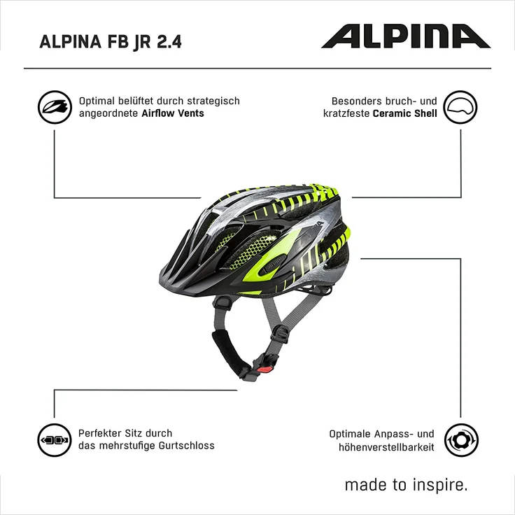 Alpina FB JUNIOR 2. 0 Kinderhelm black/steelgrey/neon 50-55 cm – Bild 8