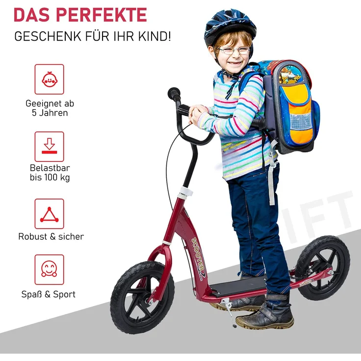 Kinderroller Anti-Rutsch Trittfläche, Metallfahrradständer zum Parken, (Farbe: rot) – Bild 4