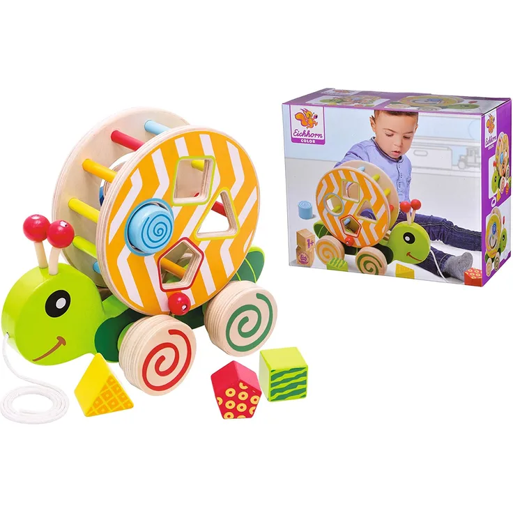 Eichhorn Nachzieh-Stecktier, mit 4 versch. Steckbausteinen, Birkenholzspielzeug mit Bewegung, für Kinder ab 1 Jahr, Größe: 15x24x19,5cm