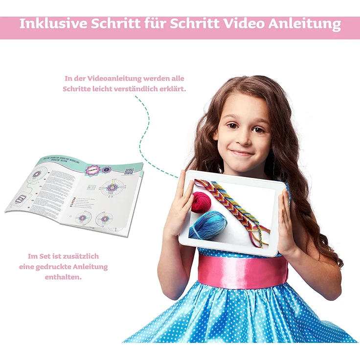 Smowo® Freundschaftsbänder Bastelset zum selber knüpfen - Armbänder basteln für Mädchen - inklusive Anleitung und Video Anleitung – Bild 4