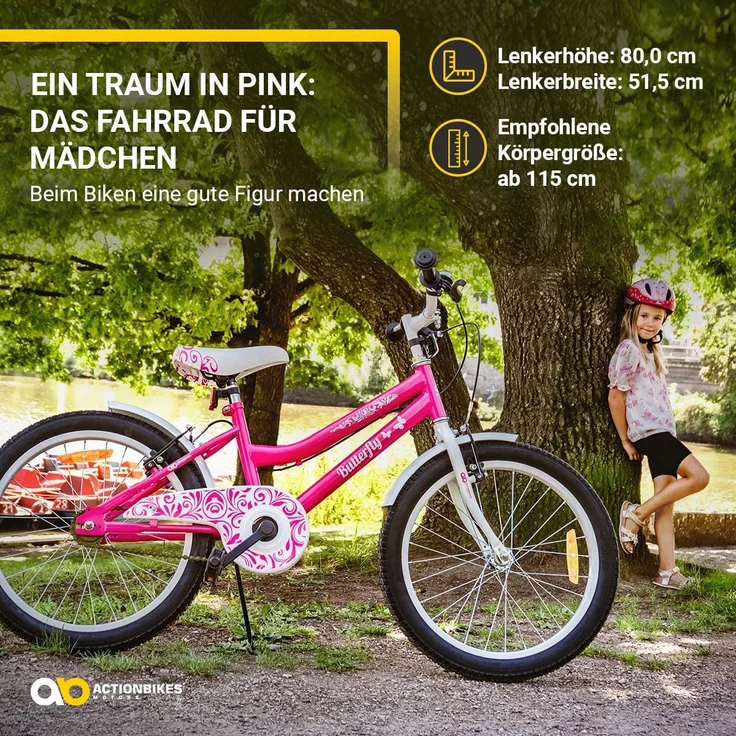 Kinderfahrrad Butterfly 20 Zoll Kinder Mädchen Fahrrad pink mit Fahrradständer (Weiß/Pink) – Bild 5