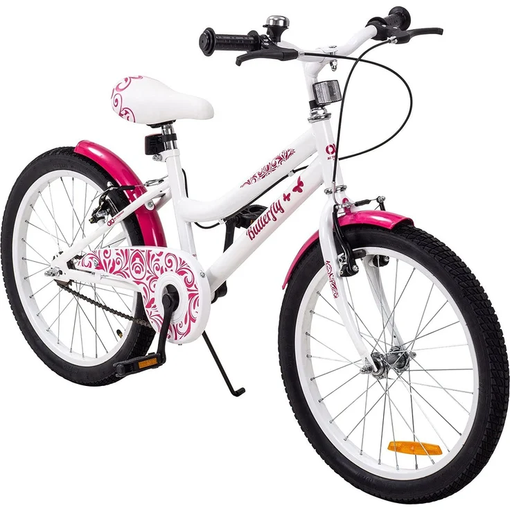 Kinderfahrrad Butterfly 20 Zoll Kinder Mädchen Fahrrad pink mit Fahrradständer (Weiß/Pink) – Bild 1