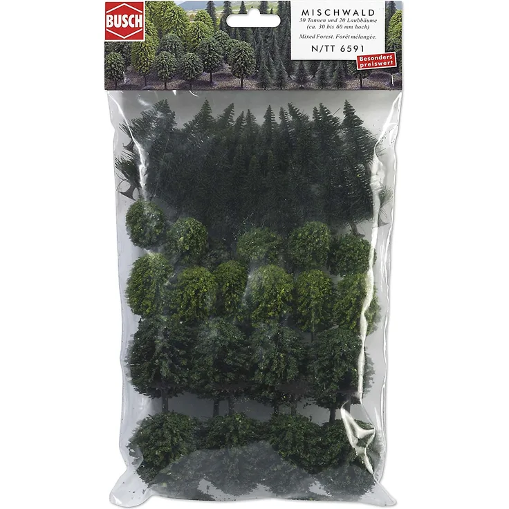 Busch 6591 - Mischwald mit 50 Bäumen Mega-Spar-Set