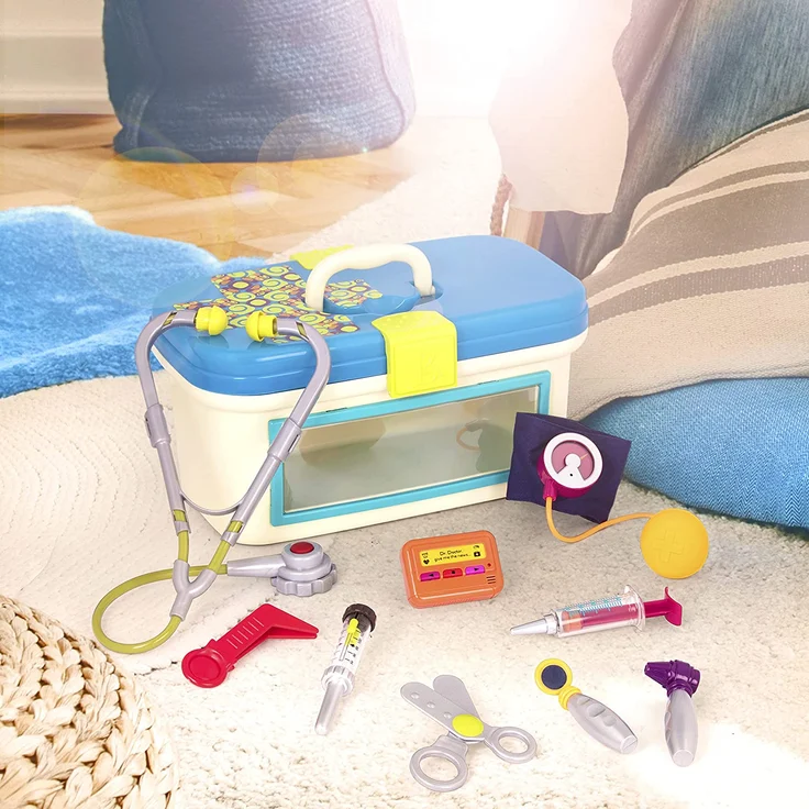 B. toys Arztkoffer Kinder 10 Teile mit Zubehör – Fieberthermometer, Spritze, Stethoskop und mehr – Spielzeug ab 18 Monaten – Bild 3