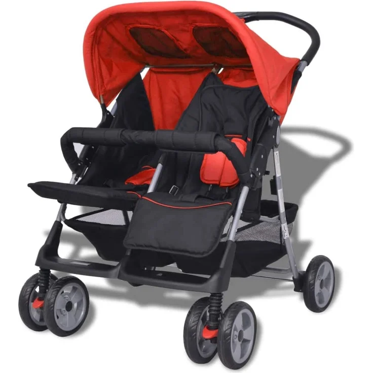 Baby Zwillingswagen Stahl Rot und Schwarz – Bild 5