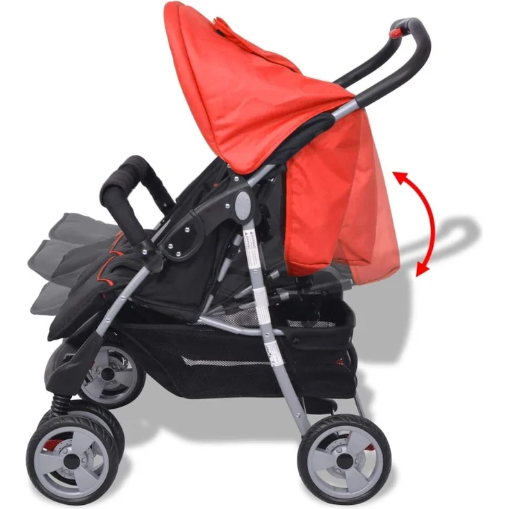 Baby Zwillingswagen Stahl Rot und Schwarz – Bild 7