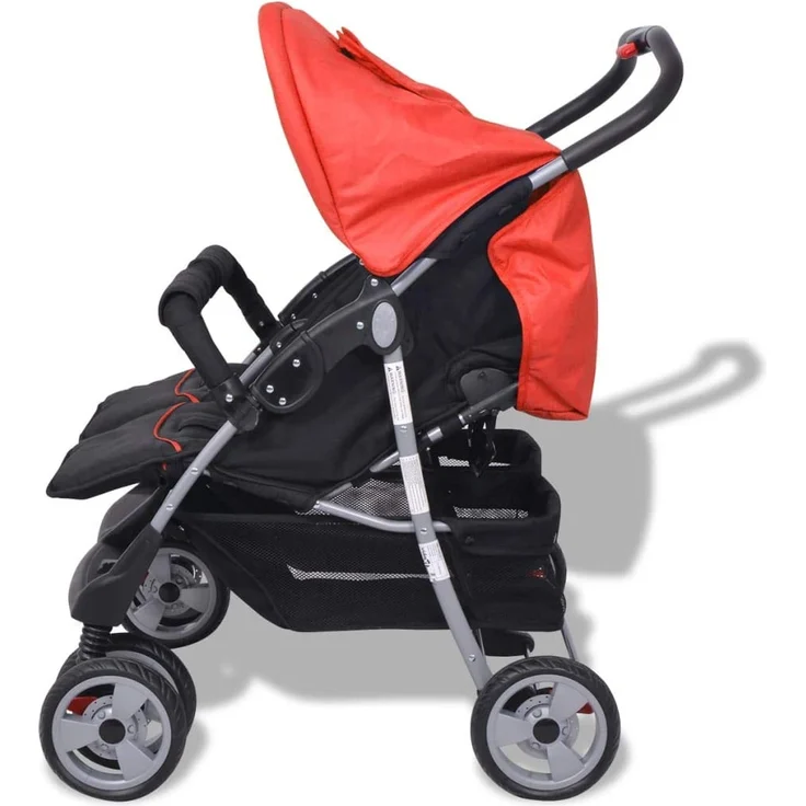 Baby Zwillingswagen Stahl Rot und Schwarz – Bild 6