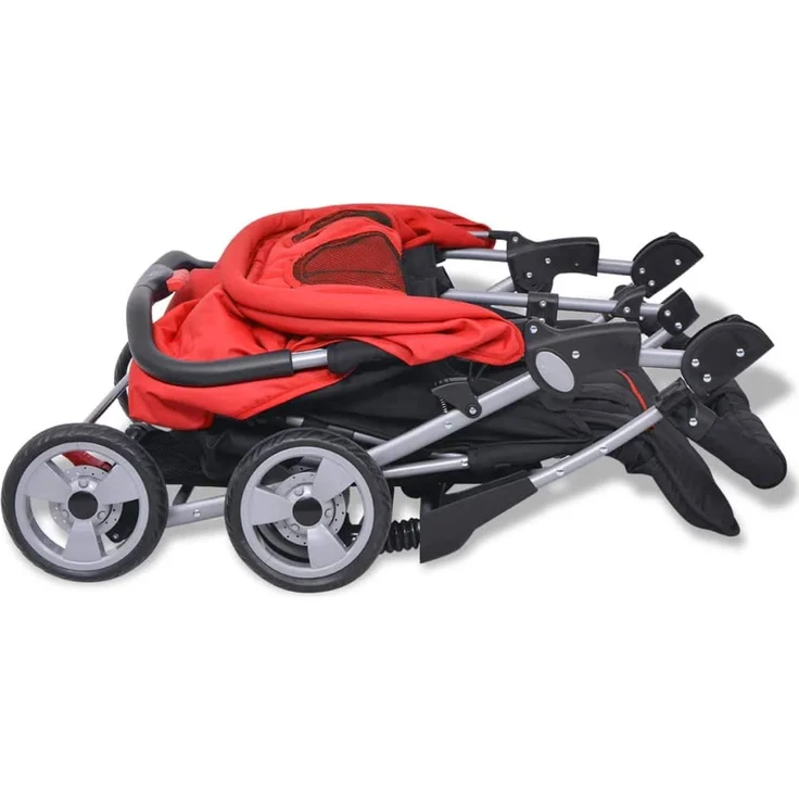 Baby Zwillingswagen Stahl Rot und Schwarz – Bild 8