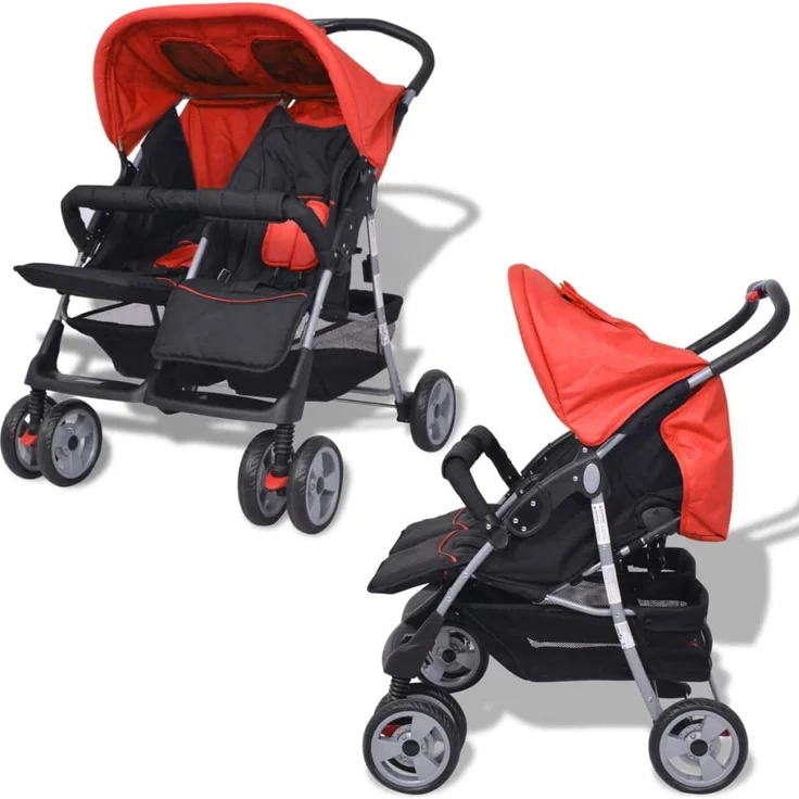Baby Zwillingswagen Stahl Rot und Schwarz – Bild 2