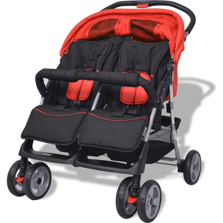 Baby Zwillingswagen Stahl Rot und Schwarz – Bild 4