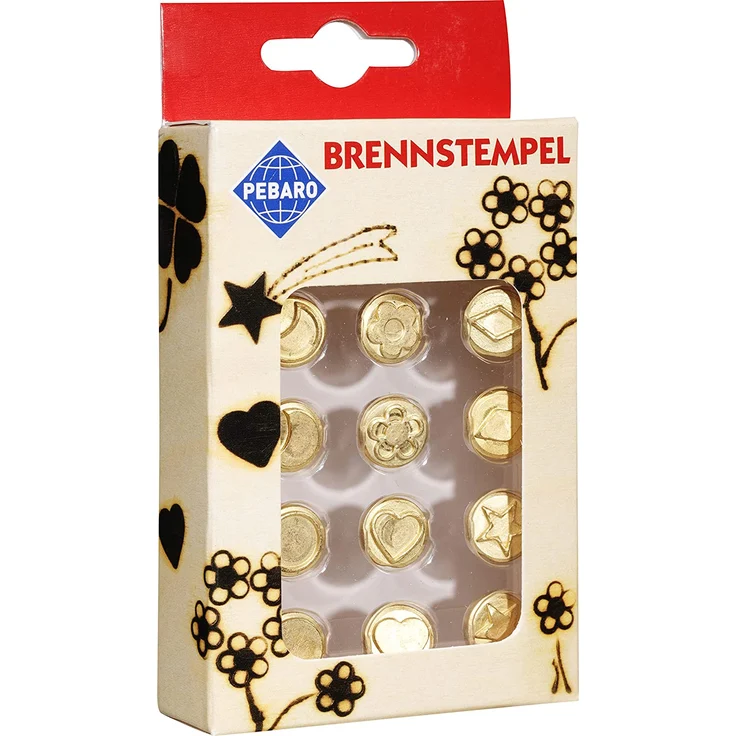 Brennstempel für Brandmalerei, 12-teilig, aus Messing, verschiedene Motive, zum Brennen auf Holz, Leder, Kork und anderen Materialien – Bild 1