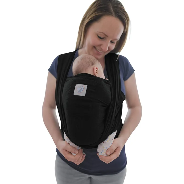 Babytragetuch mit Vordertasche inkl. Baby Wrap Carrier Tasche und Anleitung - langes elastisches Tragetuch für Früh- und Neugeborene Kleinkinder (Schwarz)