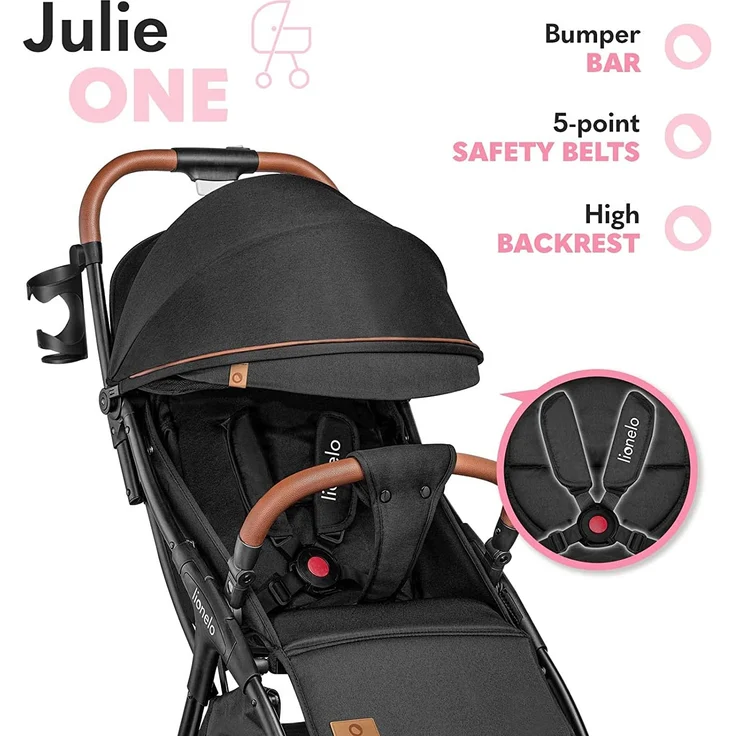 LIONELO Julie One Buggy Kinderwagen bis 22 kg, verstellbare Rückenlehne und Fußstütze, Moskitonetz, Beinwärmer, Getränkehalter und Transporttasche, zusammenklappbar – Bild 5