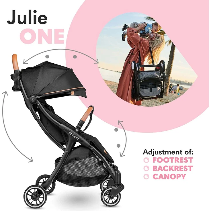 LIONELO Julie One Buggy Kinderwagen bis 22 kg, verstellbare Rückenlehne und Fußstütze, Moskitonetz, Beinwärmer, Getränkehalter und Transporttasche, zusammenklappbar – Bild 3