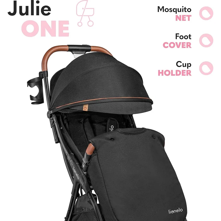 LIONELO Julie One Buggy Kinderwagen bis 22 kg, verstellbare Rückenlehne und Fußstütze, Moskitonetz, Beinwärmer, Getränkehalter und Transporttasche, zusammenklappbar – Bild 8