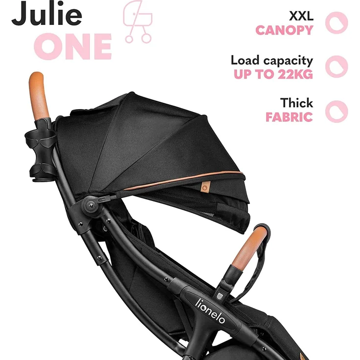 LIONELO Julie One Buggy Kinderwagen bis 22 kg, verstellbare Rückenlehne und Fußstütze, Moskitonetz, Beinwärmer, Getränkehalter und Transporttasche, zusammenklappbar – Bild 4