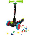 BEWEGT zum Spielen 3-Rollen Dreirad Kinder Roller Scooter mit 50 Klemmbausteinen Bausteintrittbrett Lenker höhenverstellbar Leuchtrollen ab 3 Jahre black/blue/multicolored