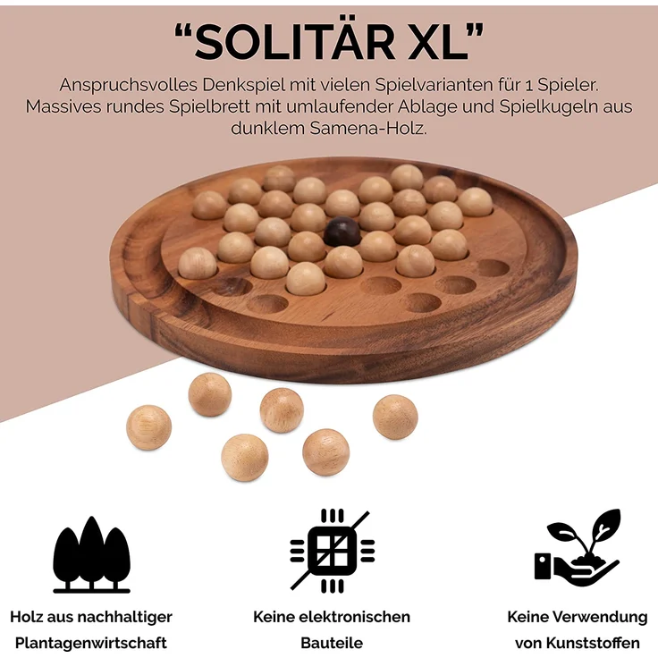 Solitär Gr. XL rund mit Kugeln - 26 cm Durchmesser - Solitaire - Knobelspiel – Bild 2
