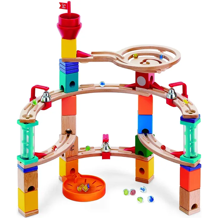 Hape E6019 - Aus der Burg entkommen - Quadrilla Murmelbahn, 102-teilige Kugelbahn aus Holz