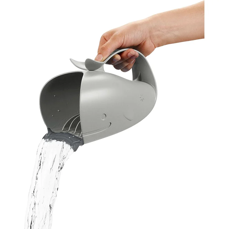 Skip Hop Moby Wal Rinser Becher, zum tränenfreien Haarewaschen, Shampooschutz, Wasserfall, Spülapparat, Spritzschutz, grau – Bild 2