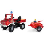 Rolly Toys Fire Unimog Feuerwehr Edition 2020 mit Anhänger, Tretauto, 3 – 8 Jahre, Spritze, Blinklicht, Schaltung, Bremse, Rot, 038275