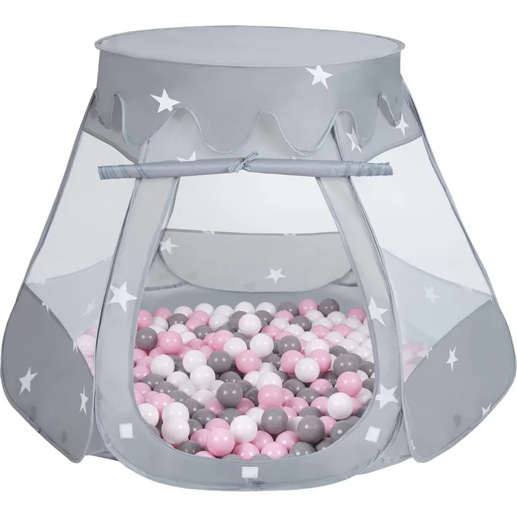 Selonis Baby Spielzelt Mit Plastikbällen Zelt 105X90cm/600 Stück Bälle Plastikkugel Kinder, Grau:Weiß/Grau/Puderrosa