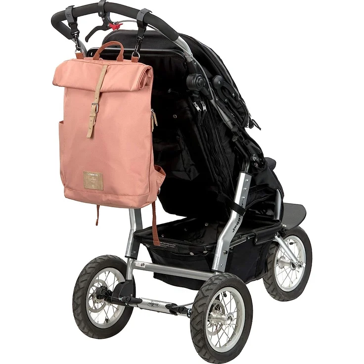 LÄSSIG Baby Wickelrucksack mit Wickelunterlage, Kinderwagenbefestigung, Flaschenwärmer wasserabweisend nachhaltig produziert/Rolltop Backpack cinnamon – Bild 4