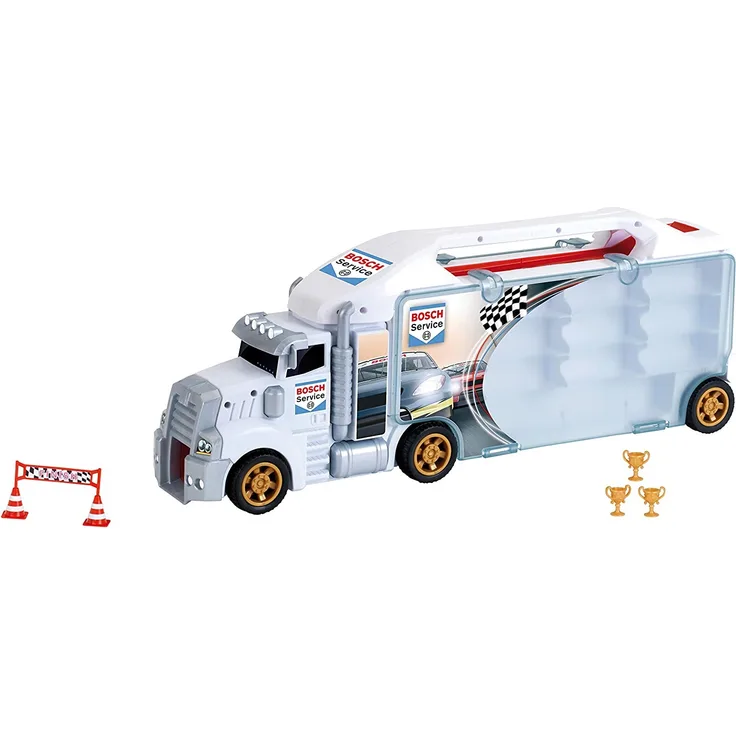 Theo Klein 2837 Bosch Car Service Sammelkoffer Truck mit integrierter Abfahrtsrampe