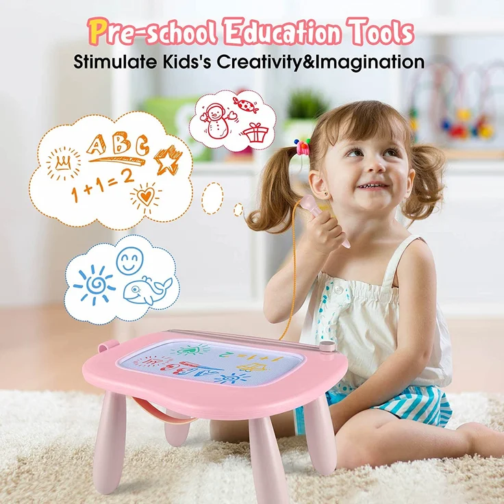 Smasiagon Spielzeug ab 1 Jahr Mädchen, Große Magnetische Maltafel Zaubertafel mit Standbeinen, Bunt Löschbar Schreibtisch Geburtstags Weihnachts Geschenk für 1 2 3 Jahre Alt Kinder, Pink – Bild 7