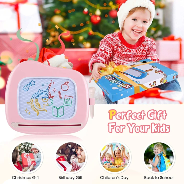 Smasiagon Spielzeug ab 1 Jahr Mädchen, Große Magnetische Maltafel Zaubertafel mit Standbeinen, Bunt Löschbar Schreibtisch Geburtstags Weihnachts Geschenk für 1 2 3 Jahre Alt Kinder, Pink – Bild 8