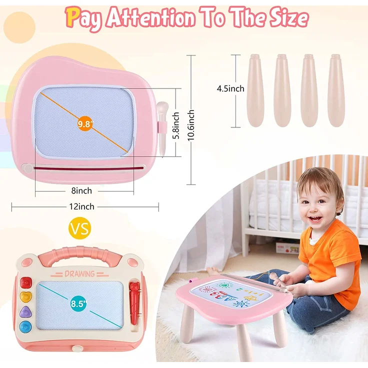 Smasiagon Spielzeug ab 1 Jahr Mädchen, Große Magnetische Maltafel Zaubertafel mit Standbeinen, Bunt Löschbar Schreibtisch Geburtstags Weihnachts Geschenk für 1 2 3 Jahre Alt Kinder, Pink – Bild 2