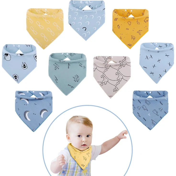 Viedouce Lätzchen Baby 9 Stück,Baby Dreieckstuch, Halstuch Baby mit Verstellbares Druckknopf, Sabberlätzchen für Junge,Mädchen und Neugeboren,Baumwolle & Absorbierende