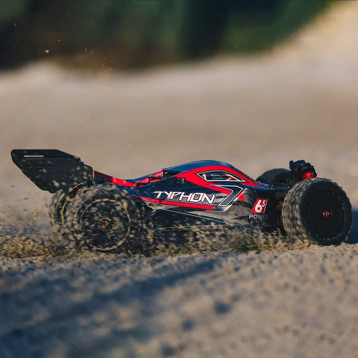 ARRMA RC Auto 1/8 Typhon 6S V5 4WD BLX Buggy mit Spektrum Firma RTR (Ready-to-Run), schwarz-rot, ARA8606V5 – Bild 6