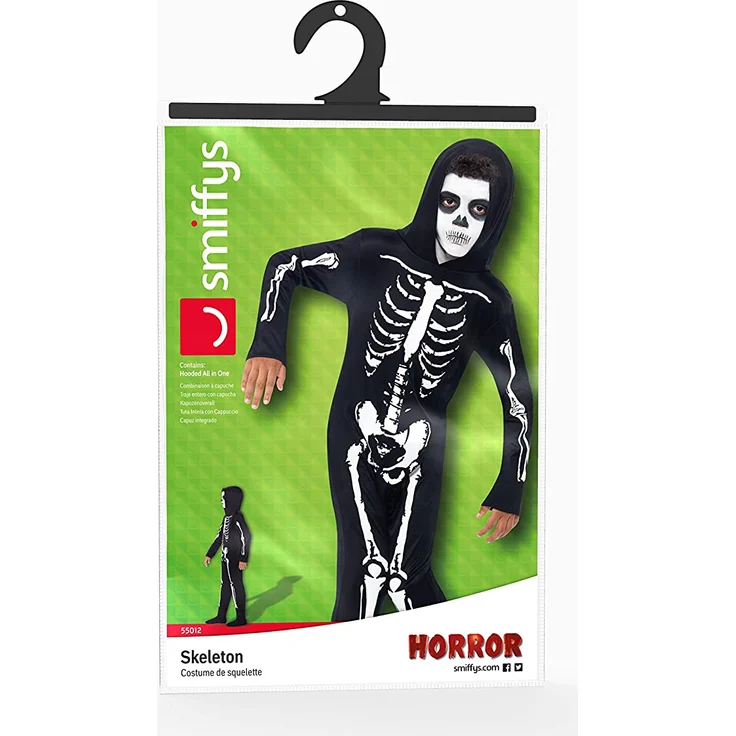 Halloween! Smiffys Kostüm Skelett, Schwarz, mit Kapuzenoverall – Bild 6