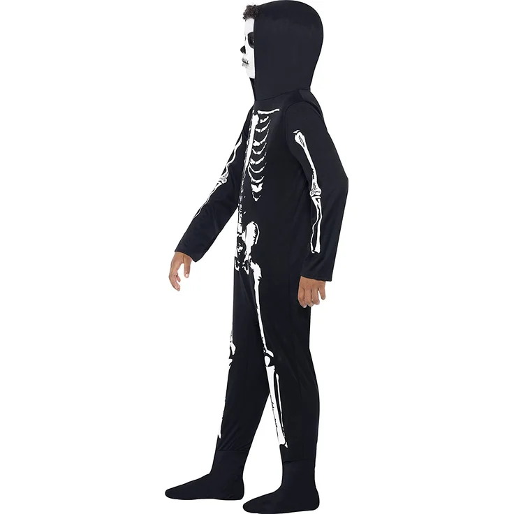 Halloween! Smiffys Kostüm Skelett, Schwarz, mit Kapuzenoverall – Bild 4
