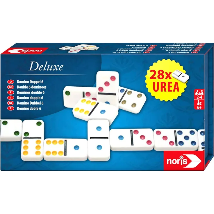 Noris 606108002 606108002-Deluxe Doppel 6 Domino, Spieleklassiker