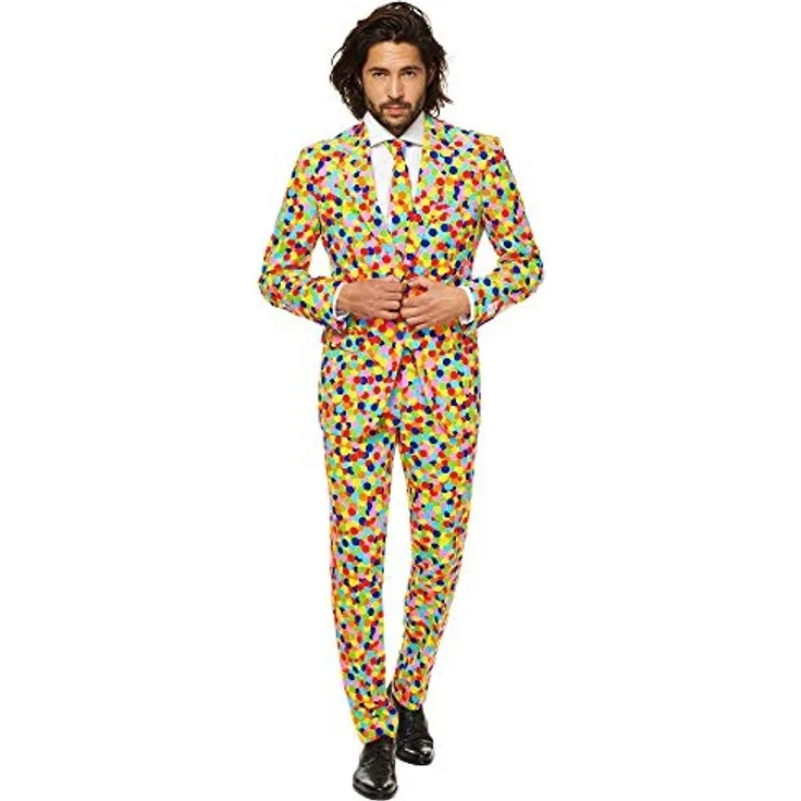 OppoSuits Lustige Verrückt Abschlussball Anzüge für Herren - Komplettes Set: Jackett, Hose und Krawatte,Mehrfarbig,60