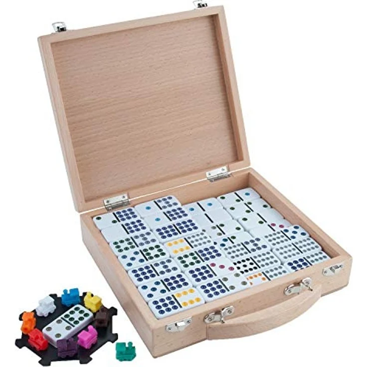 Engelhart - 250150 - Mexikanischer Dominozug D12 - Mexican Train Domino mit hochwertigem Holz Koffer, Doppel 12 Version - Preisvergleich – Bild 1