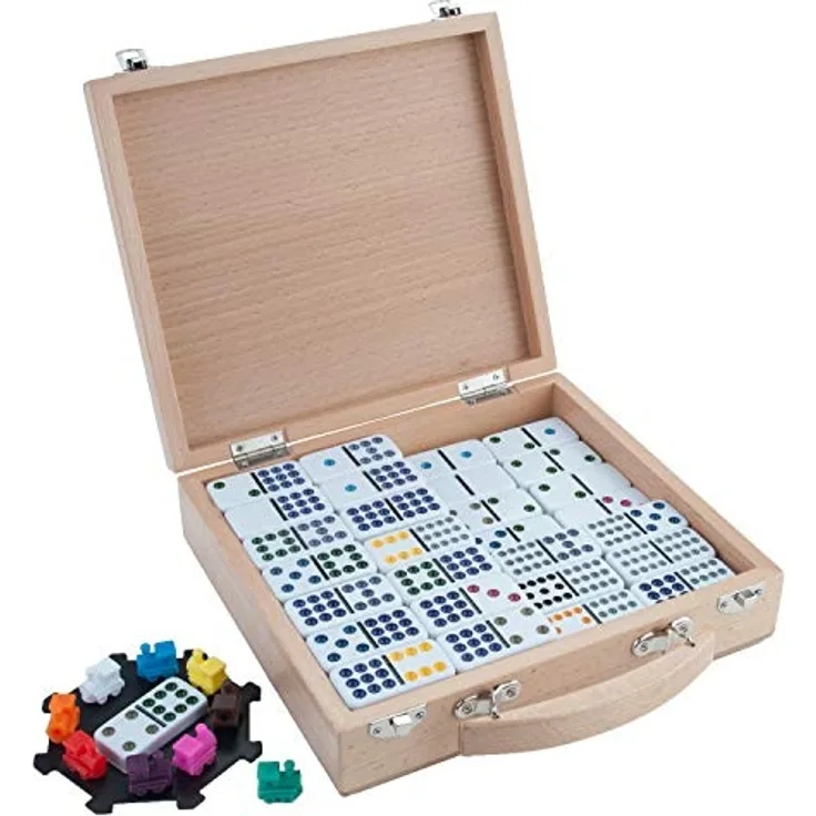 Engelhart - 250150 - Mexikanischer Dominozug D12 - Mexican Train Domino mit hochwertigem Holz Koffer, Doppel 12 Version - Preisvergleich
