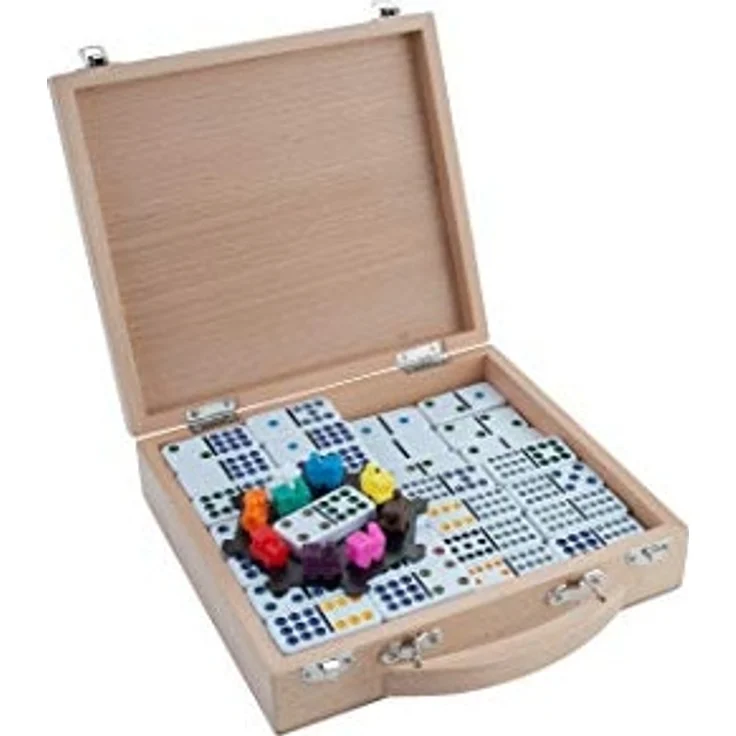 Engelhart - 250150 - Mexikanischer Dominozug D12 - Mexican Train Domino mit hochwertigem Holz Koffer, Doppel 12 Version - Preisvergleich – Bild 3