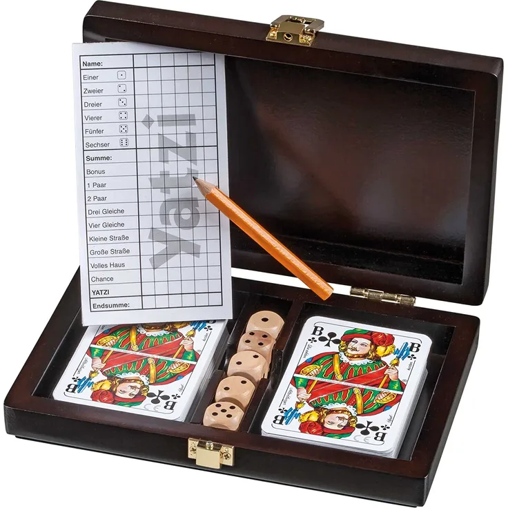 Philos 6657 - Kartenset Romme mit Yatzi, Walnussoptik, Holz