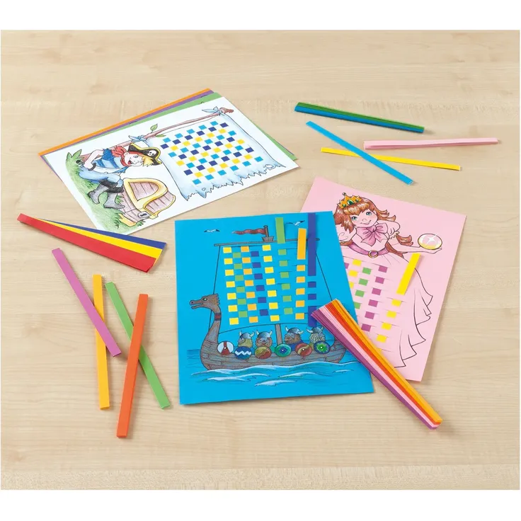 folia 70251 - Flechtpapier Set, 24 Flechtbögen DIN A4, inklusive 300 Flechtstreifen, 8 farbig sortiert – Bild 2