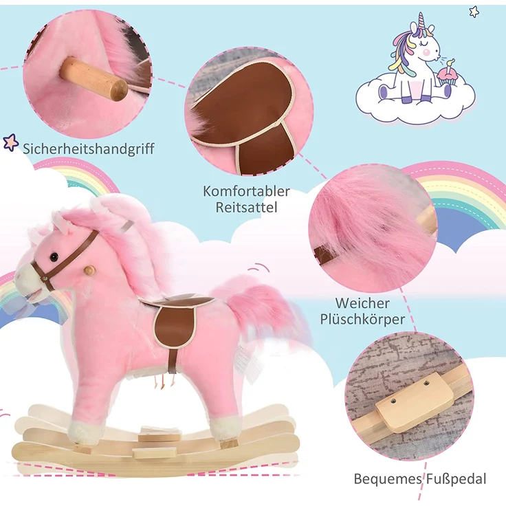 Kinder Schaukelpferd mit Tiergeräusche (Farbe: rosa) – Bild 6