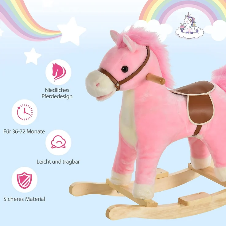Kinder Schaukelpferd mit Tiergeräusche (Farbe: rosa) – Bild 4