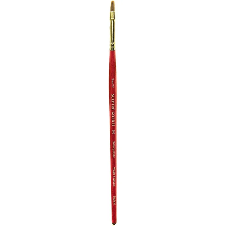 Winsor & Newton 5186770 Sceptre Gold II Künstler Aquarellpinsel mit hoher Farbtragekapazitat & exzellenter Sprungkraft, Serie 606 - Ein-Stich Pinsel, kurzer Stiel, 1/8' - 3mm