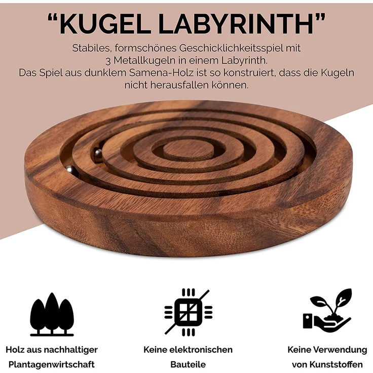 Kugel Labyrinth - Geschicklichkeitsspiel - Knobelspiel aus Holz – Bild 2