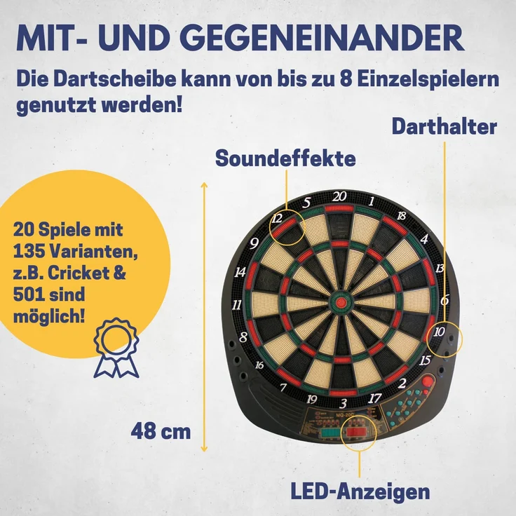Best Sporting Dartscheibe elektronisch Exeter I elektronische Dartscheibe mit LED-Anzeigen I E-Dartscheibe mit 12 Dartpfeilen & Ersatzspitzen I hochwertiger Dartautomat I Dart für 8 Spieler – Bild 4