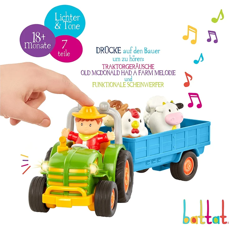 Battat Traktor Spielzeug mit Anhänger, Bauernhoftieren, Bauer, Licht, Musik, Traktor- und Tiergeräuschen – Bauernhof Spielzeug, Lernspielzeug für Kinder ab 18 Monaten – Bild 2